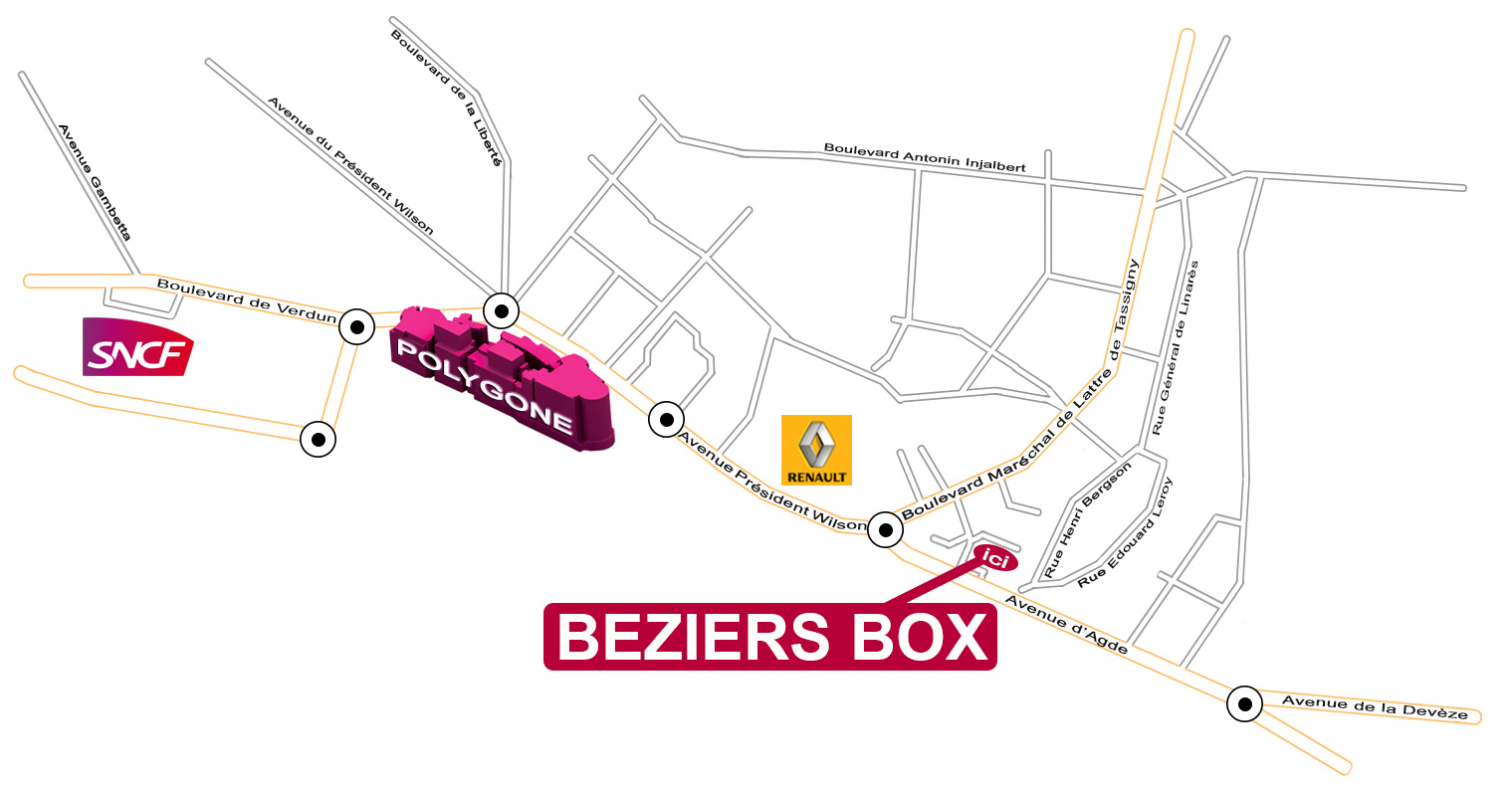 Plan d'accès simplifié à Béziers Box